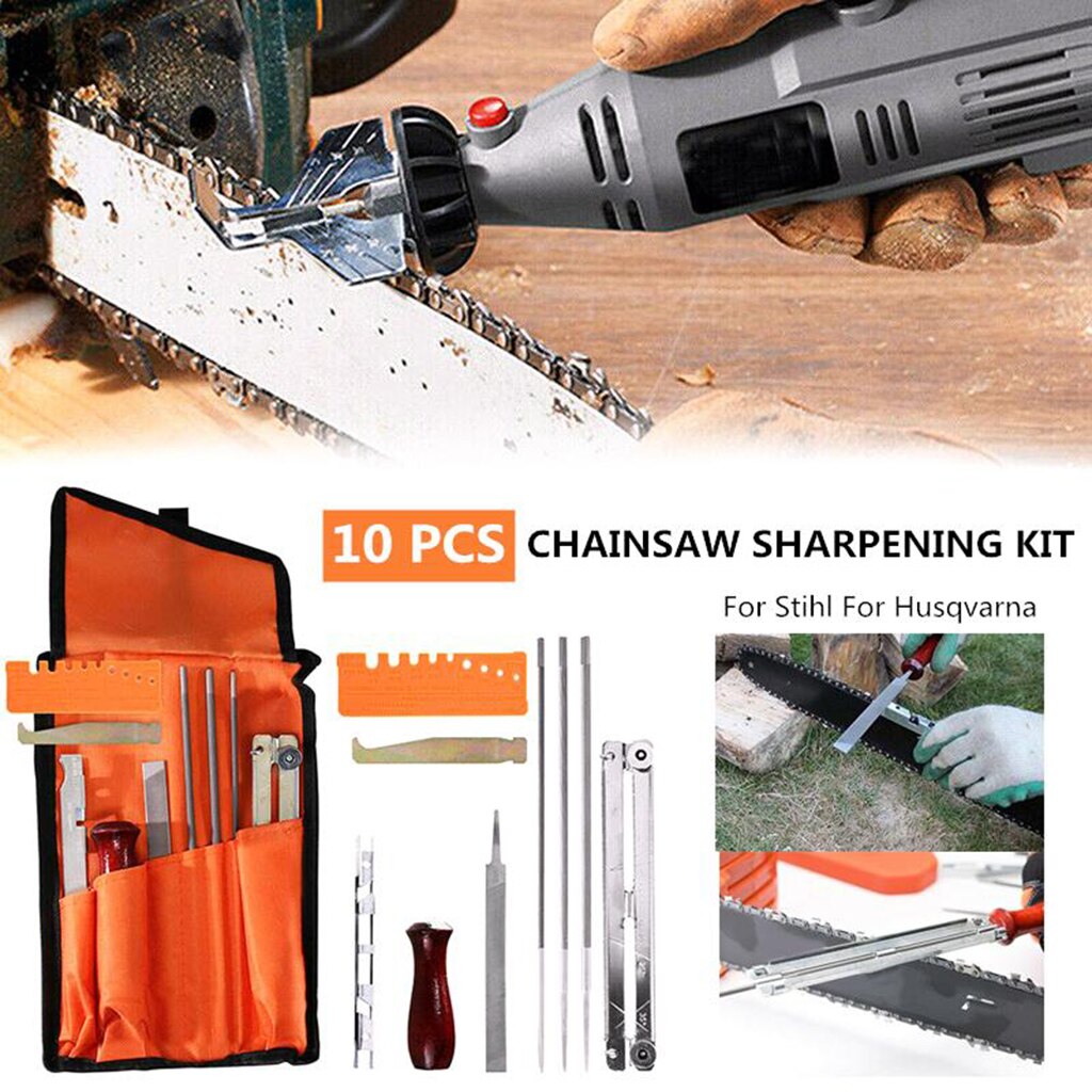 10Pcs/Set Chainsaw Chain Sharpening Kit Tool Set Guide Bar File Sharpener Tools Durable For Sharpen Your Chainsaw