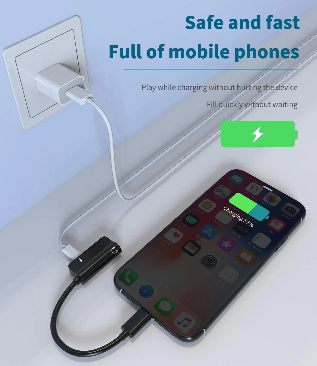 2 in 1 AUX Audio Jack 3.5mm and 10W Charger Headphone Splitter Adapter for iPhone 14 13 12 11 XS XR SE 7 8 Pro Plus iPad