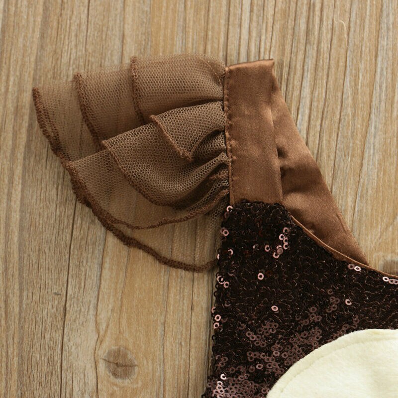 Newborn Baby Girl Shiny Romper Brown Bodysuit Jumpsuit Outfit Tutu Mesh Kids Clothes 0-24M