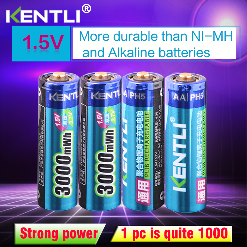 4 stks/partij Stabiele spanning 3000mWh AA batterijen 1.5 V oplaadbare batterij lithium polymeer batterij voor camera ect