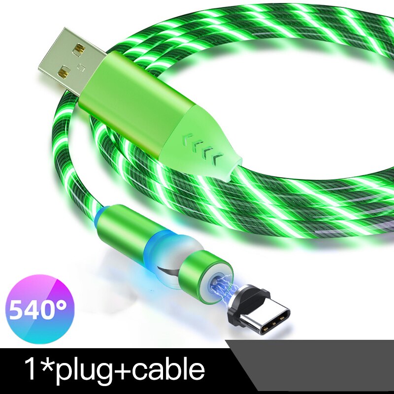 540 graden gloeiende magnetische oplaadkabel voor mobiele telefoons met led-lampje, micro-usb-type c voor apple android-oplader, oplaadsnoer: Groente / Voor iphone