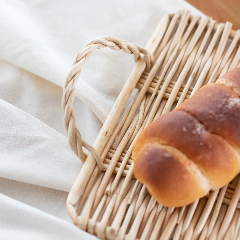 Rotan opbergvak diner koffie ontbijt serveren brood lade ronde rechthoek handgeweven voedselmand met handvat woondecoratie