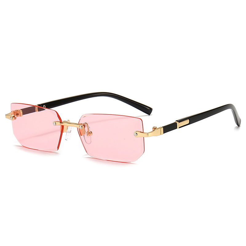 Gafas de sol sin montura rectangulares a la populares para mujeres y hombres, gafas de sol cuadradas pequeñas para mujer y hombre, gafas de viaje de verano: Rosa