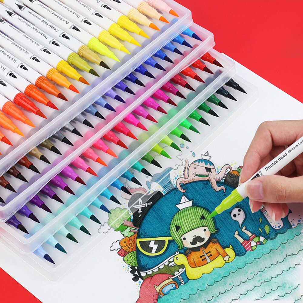 Kleurrijke Markers Tekening Pen Fine Liner Dual Tip Brush Pen Set Kleurrijke Markers Voor Tekenen En Schilderen