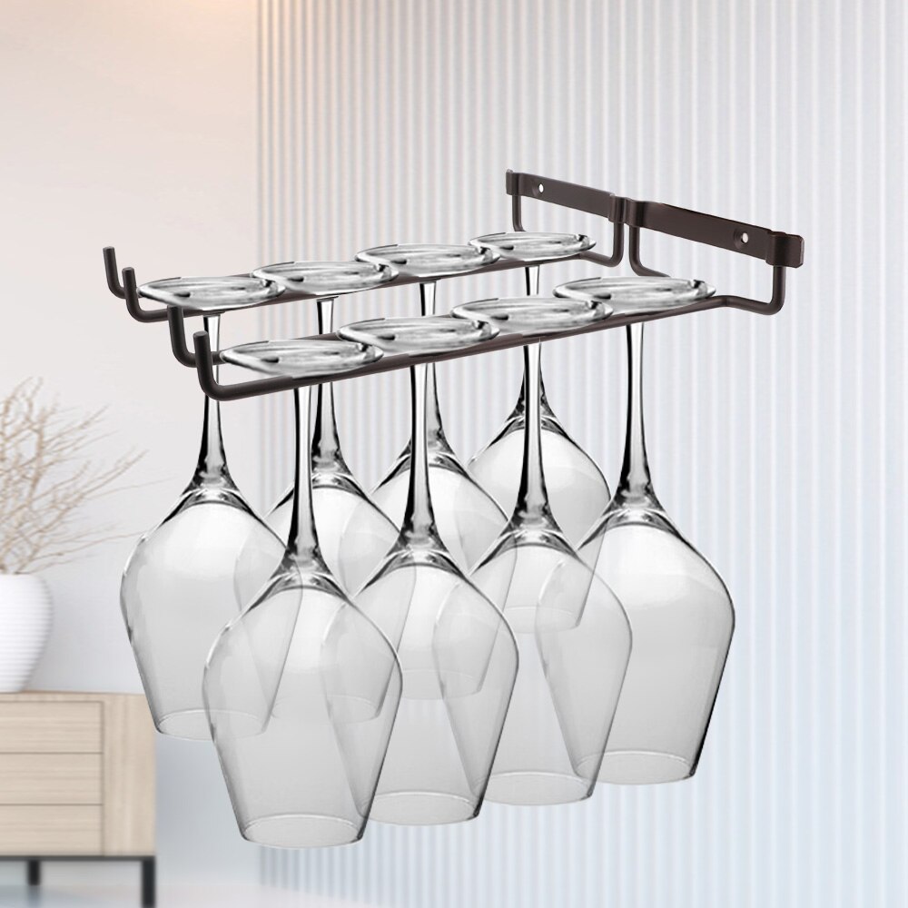 Wall Mount Hanger Double Row Home Kitchen Holder Shelf Barware Accessories Bar Wine Rack Stemware Hanging