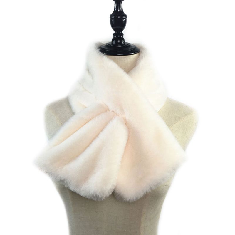 15x90cm femmes hiver épaissir peluche Faux lapin fourrure écharpe solide couleur bonbon col châle cou plus haussements d'épaules tricoté foulard 6: Beige