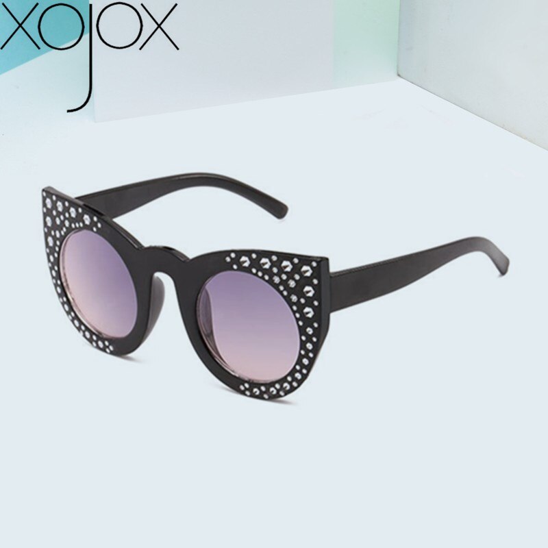 Xojox piger solbriller diamant hjerte børn briller høj kvalitet rhinestone hjerteformede børn solbriller  uv400