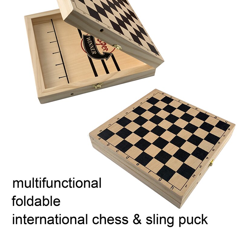 2-in-1 Table Hockey & Chess Game - Foldable Wooden Board - Parent-Child Interactive Toy