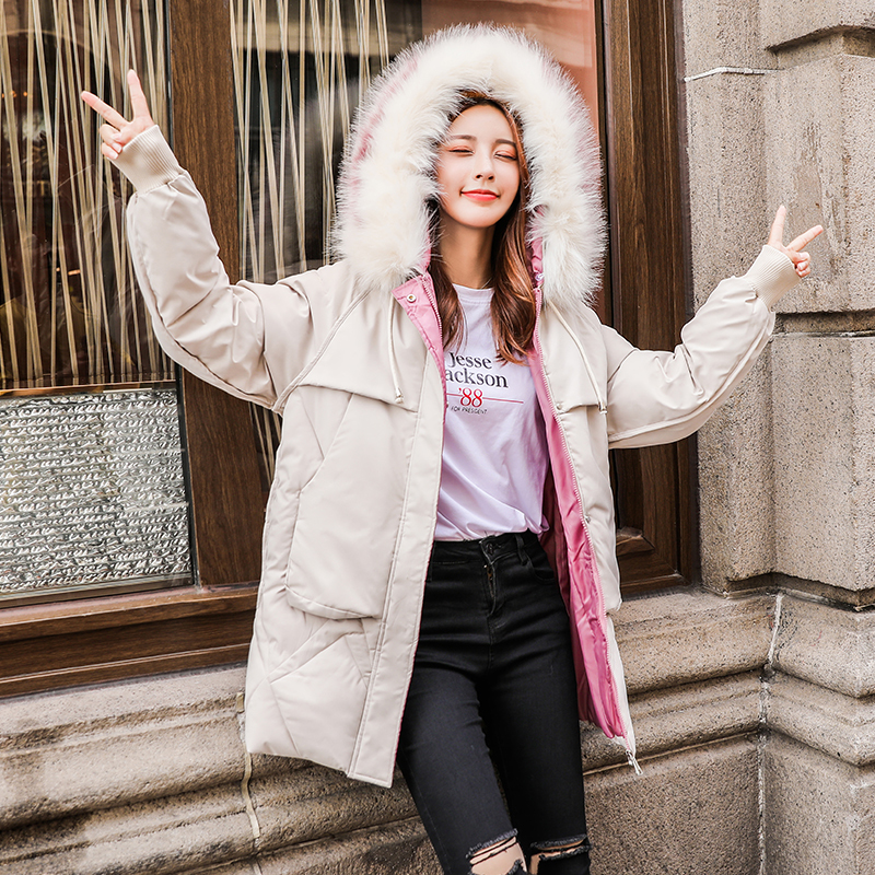 nueva chaqueta de invierno para mujer Parka coreana chaqueta acolchada suelta abrigos para mujer invierno gran cuello de piel Parkas 6682 dj3346