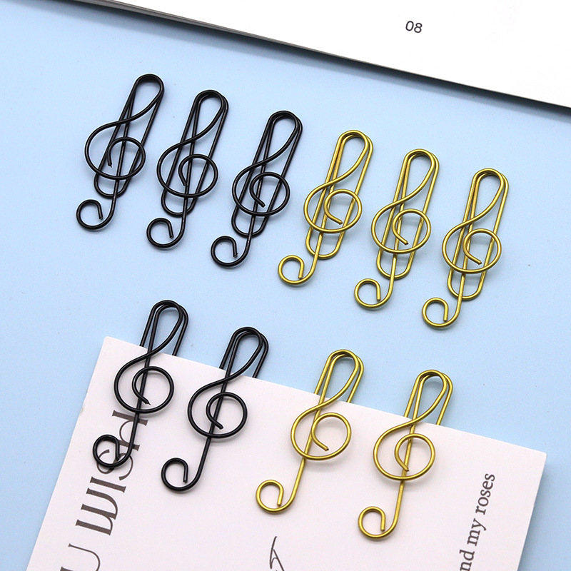 Muzikale High-note paperclip Metaal Creatieve speciaal gevormde boekclip I Love Music Note Clip Paperpins Goud en zwart briefpapier