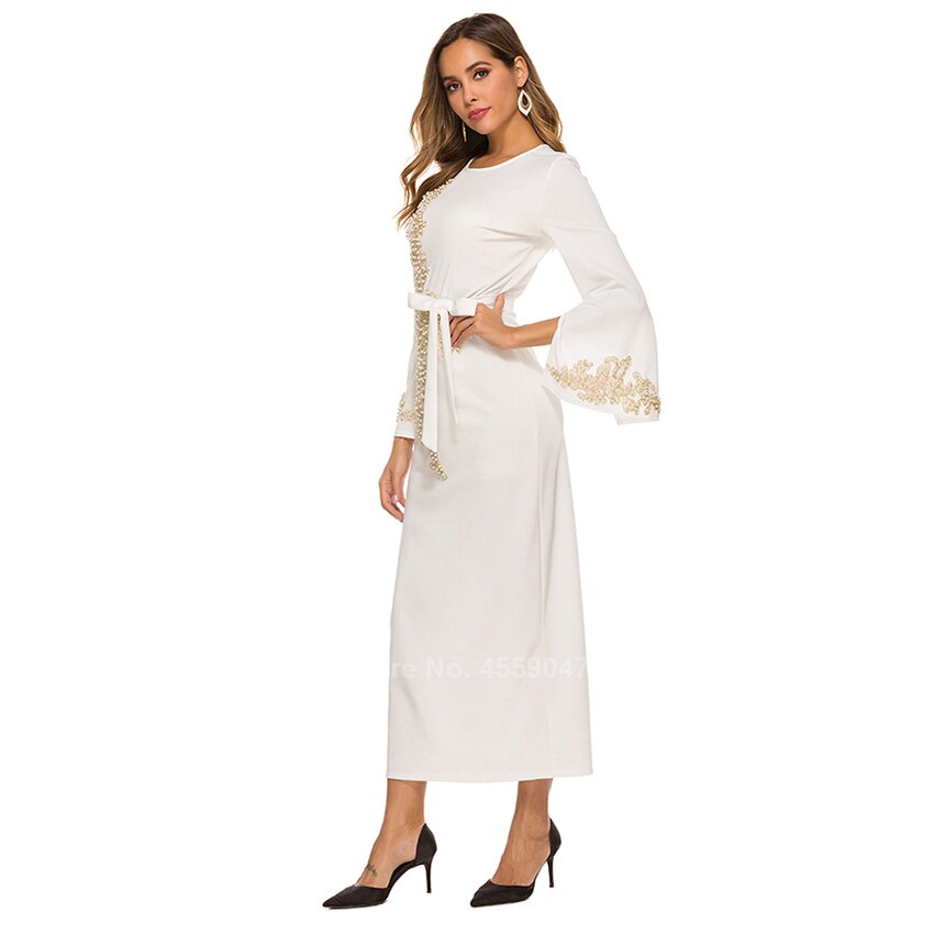 Islamisk tøj muslimsk robe til kvinder mandlige saudi arab dubai perlearbejde blomstret solid lang robe abaya cardigan bælte