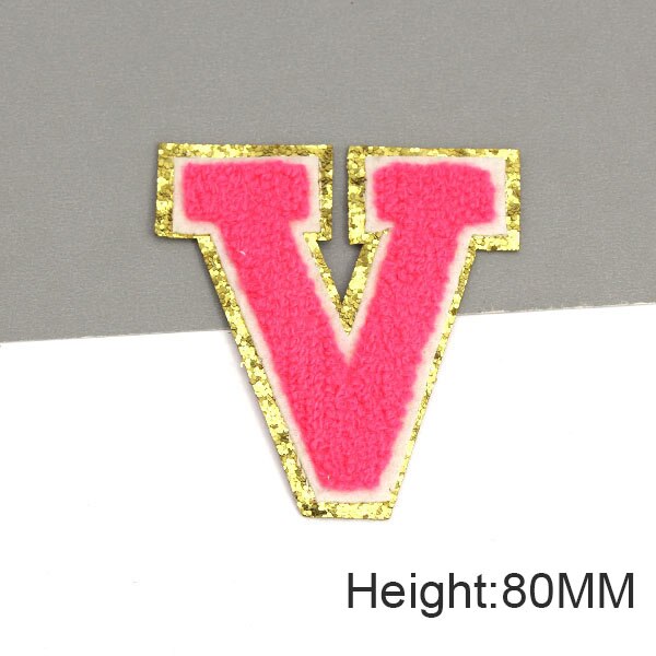 Parche con letras bordadas de rosas grandes de 80MM para ropa, parches de chenilla con lentejuelas doradas, apliques para planchar, camiseta con nombre DIY, pantalones vaqueros: Morado