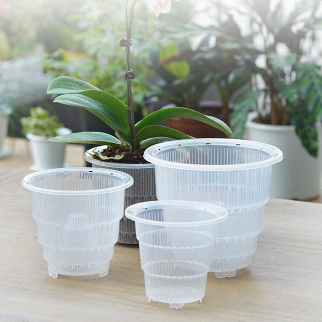 Meshpot 10cm/12cm /15 cm Clear Plastic Orchid Pots With Holes Air Pruning Function and Root Growth Slots Plastic Flower Pot