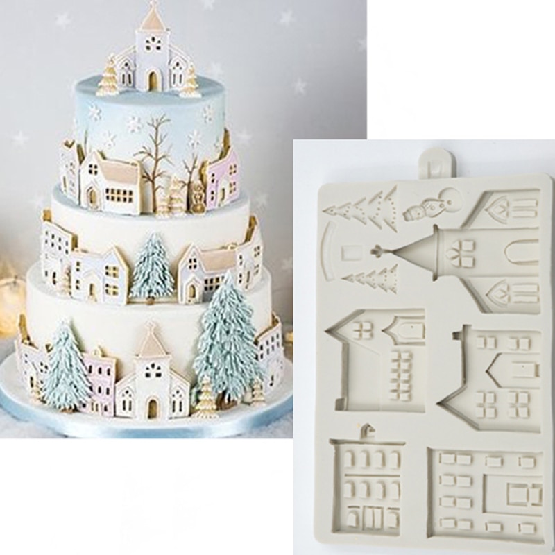 Joulu piparkakkutalo silikoni muotti fondantti muotti kakku sisustus työkalut suklaa, gumpaste, sugarcraft, keittiövälineet