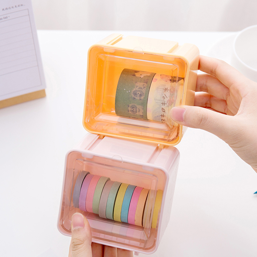 Caja de cinta adhesiva japonesa, contenedor de almacenamiento, organizador de escritorio, soporte de cinta, herramientas de bricolaje, suministros de oficina, 1 ud.