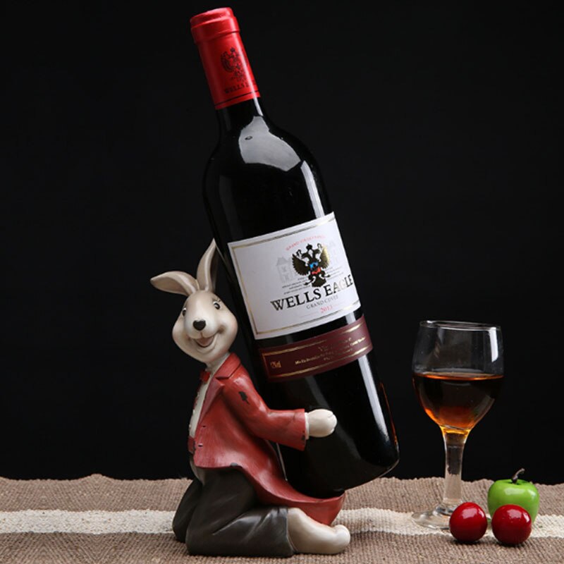Knielen Rabbir Glaswerk Wijnfles Houders Voor Huisdecoratie Woonkamer Wijnkast Decoratieve Display Magazijnstellingen: red rabbit