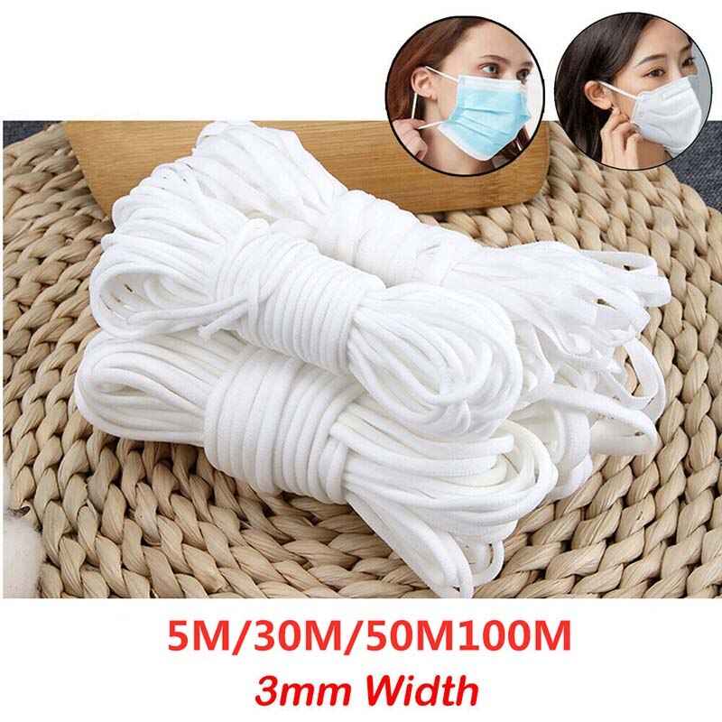 500/300/200m bandes élastiques pour masques, longueur de couture, largeur, cordon élastique blanc, épaisseur de couture, 3mm accessoires de couture diy