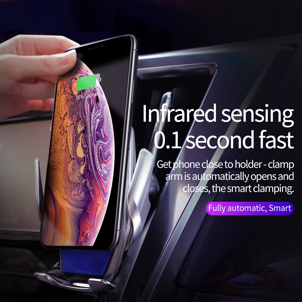 Fdgao Automatische Spannen Qi Auto Draadloze Oplader Voor Iphone 12 11 Pro Xs Xr X 15W Quick Charge Infrarood sensor Auto Telefoon Houder