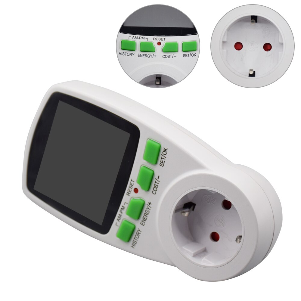 Intelligent digital wattmeter effektanalysator energimåler 230v effektmåler fatning watt monitor måleanalyseinstrumenter