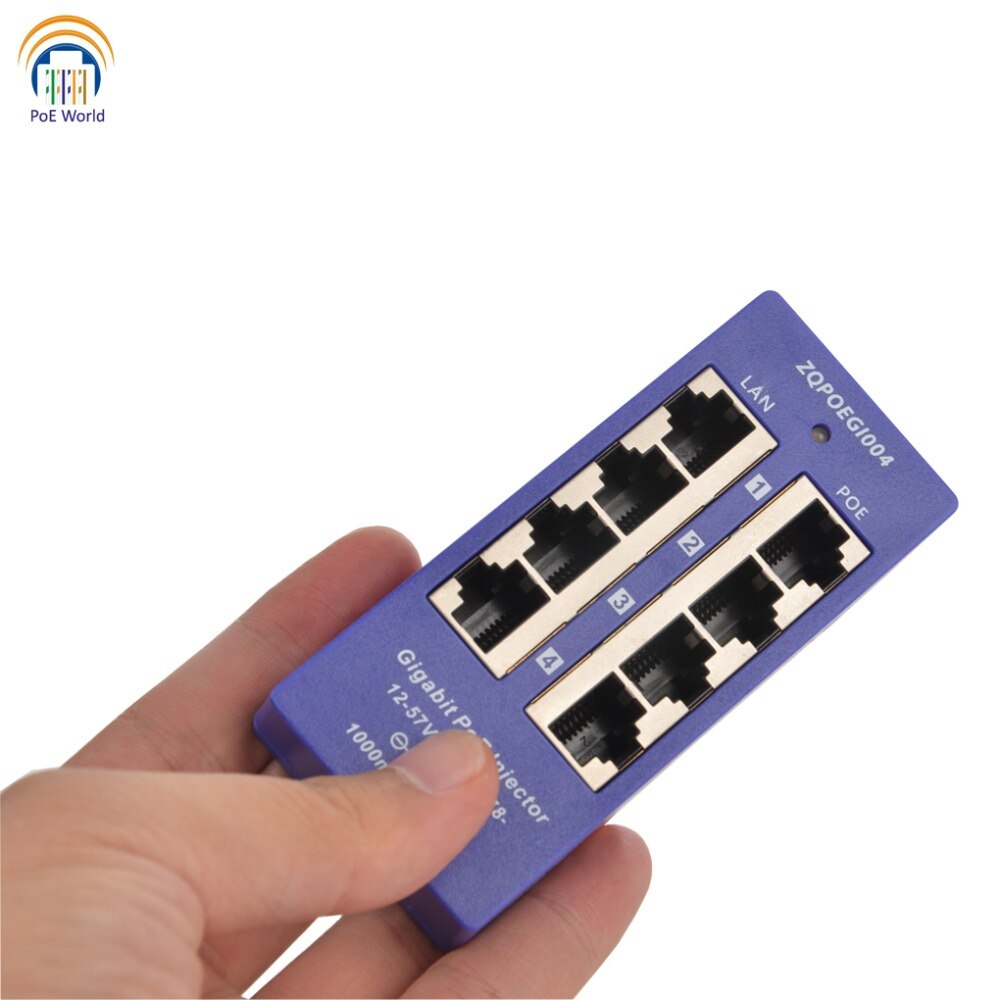 4 port PoE connector Passive Gigabit PoE Injector Mid-span with power supply 24Volt 60Watt output ModeB operation