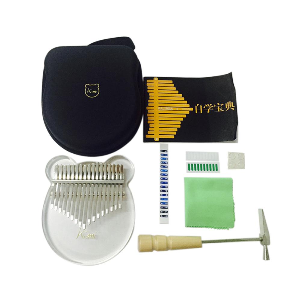Piano acrílico Kimi Kalimba, 17 teclas, pulgar transparente, sintonizador, caja de manual