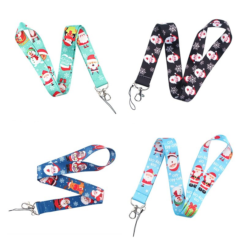 Llavero con cordón de Papá Noel para Navidad, insignia para tarjeta de identificación, funda para teléfono móvil, Antipérdida, correas para colgar en el cuello, cordones de memoria Flash USB