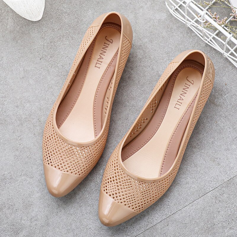 Vrouwen Sandalen Mesh Dames Pompen Vrouwen Schoenen Ademende Slip Vrouwelijke Lage Hakken Hollow Out Zomer Sandalen Pu Mode: khaki / 37
