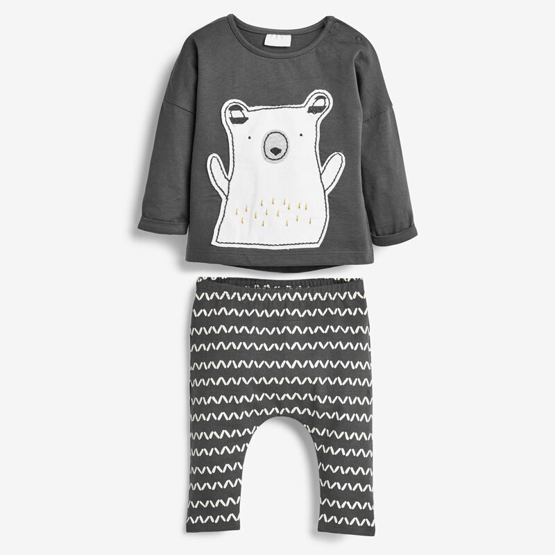 Björnledare bebiskläder set våren nyfödd bebiskläder mjuka spädbarn bebis pojke flicka kostym topp pullover+byxor barn ytterkläder: Ah121 grå / 6m