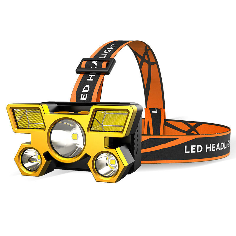 Rechargeable Headlight 5Lights LED Headlamp Fishing Lamp Lightweight Head Torch Light Universal Miner Lamp: Yellow