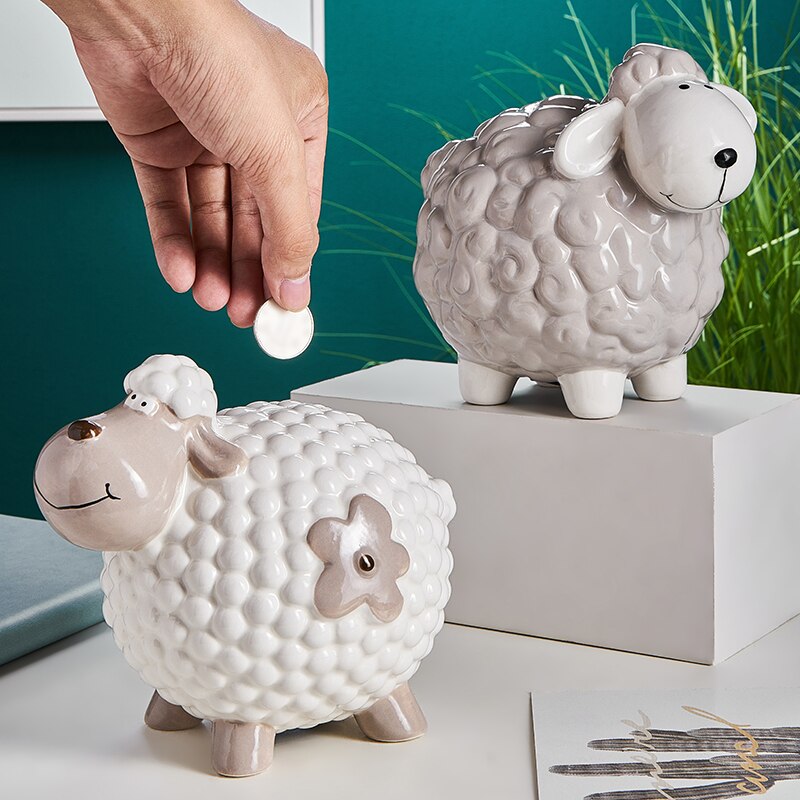 Modern minimalist resin animal model lamb bedroom living room desktop decoration children's piggy bank storage tank DXUIALOI