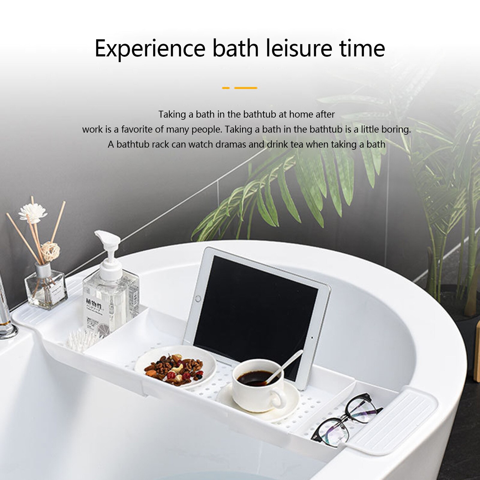 Expandable Bathtub Tray Bath Caddy Tray Retractable Bath Spa Caddy Tray Bathroom Storage Book Wine Tablet Holder Reading Rack