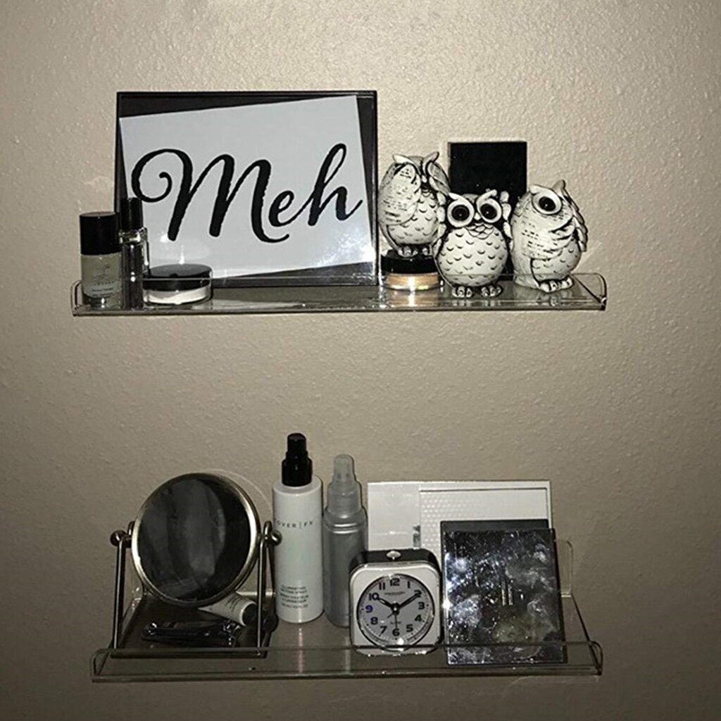 Clear Acrylic Floating Wall Shelf Wall Mounted Nursery Invisible Rack Shelf Display Organizer Spice Collectible
