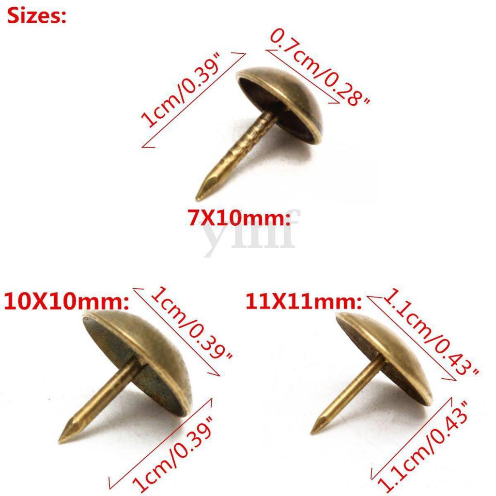 100Pcs Retro Upholstery Tacks Nails Furniture Decor Bronze Stud Pins 4Sizes Pick