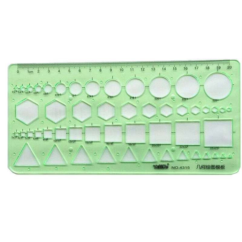 1 Pcs Geometry Drawing Template Ruler 22 * 10.5cm Green Plastic Student Lab Stationery Measuring Tool Ruler School Supplies