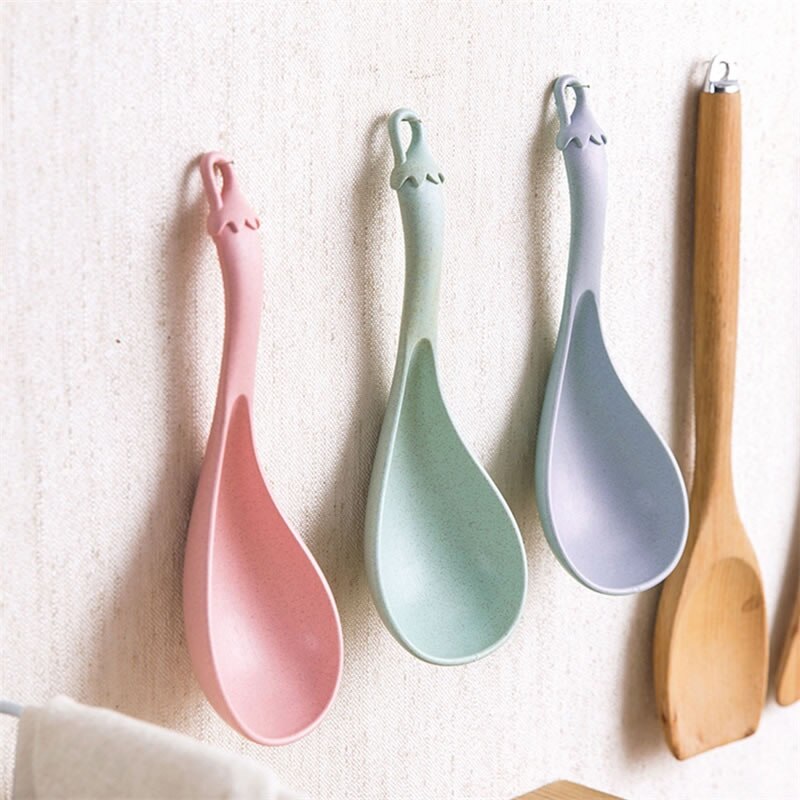 QueenTime Kunststoff Suppe Schöpfen Weizen Stroh Große Löffel Chinesische Suppe Löffel Mit Hängen See Blau Küche Pfannen Scoop Kochen Gerät