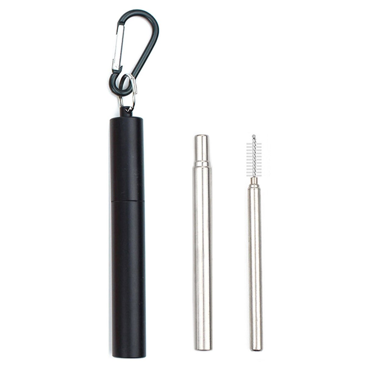 Draagbare Inklapbare Eco Vriendelijke Opvouwbare Rvs Straw Herbruikbare Metalen Stro Met Case Brush Drinken Bar Accessoires: Black2-level