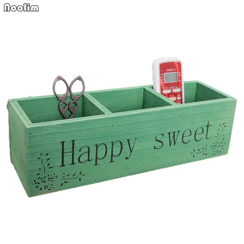 NOOLIM Retro Solid Wood TV Remote Control Storage Rack Sundries Storage Box Living Room Multi-grid Wall Hanging Wooden Holder