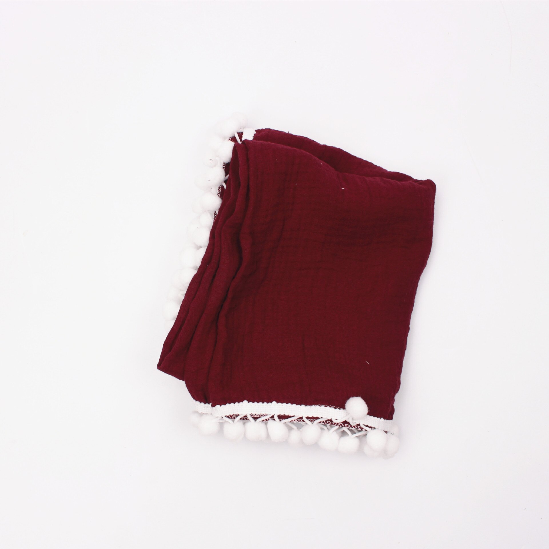 Biologische Katoen Mousseline Baby Bal Kwastje Deken Baby Gaas Inbakeren Wrap Soft Pom Pom Kids Quilt Bed Cover Verpleging Voeden doek: Bourgondië