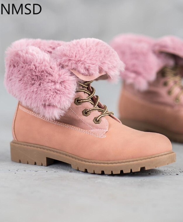 Vinter snøstøvler kvinner snører tykk pels varme vinterstøvler kvinnelige sko ankelstøvletter