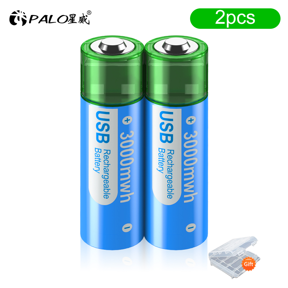 PALO 3000mWh 1.5V AA Li-ion battery HR6 AA USB Rechargeable Lithium batteries 2A AA USB Port Charging Battery With Battery Box: Gold