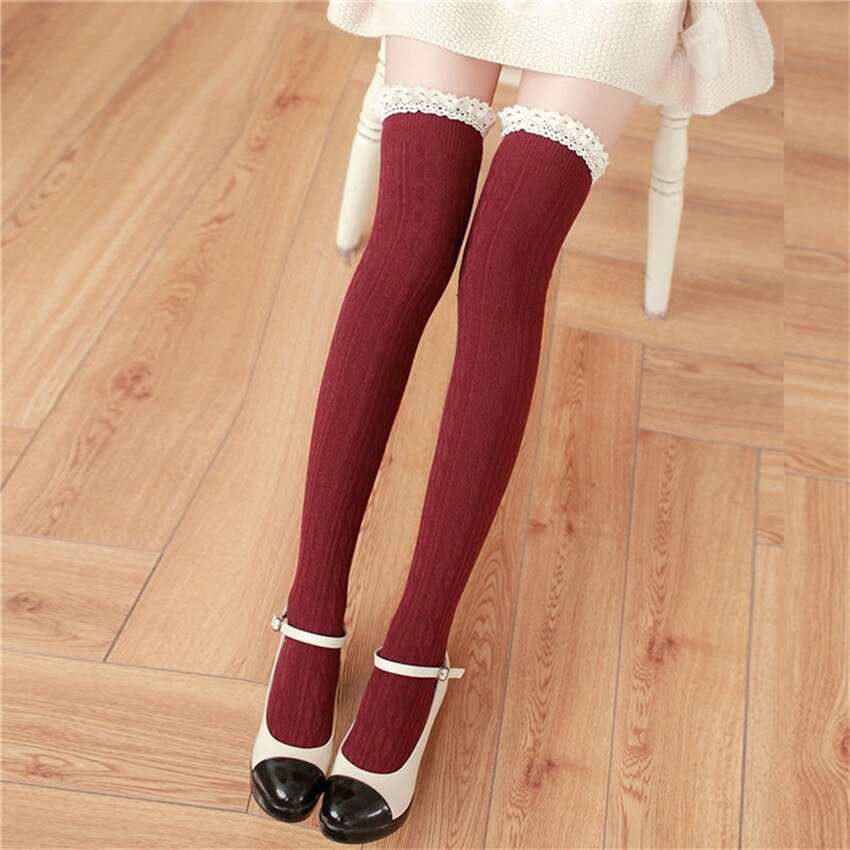 Calcetines hasta la rodilla para mujer, calcetín de encaje, media de tubo, para Otoño e Invierno