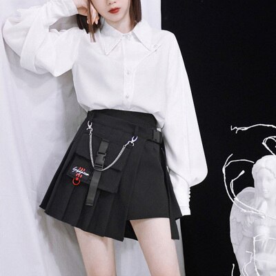 Short gothique punk harajuku pour femme, style décontracté, cool, chic, preppy, à carreaux rouges, plissé, noir, jupes