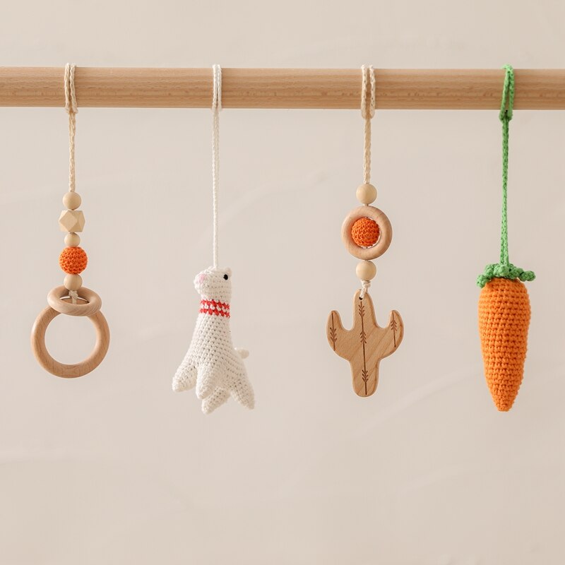 Baby Gym Hout Haak Cartoon Dier Alpaca Beukenhout Kinderziektes Speelgoed Play Gym Set Kraamcadeau Speelgoed Voor Pasgeboren