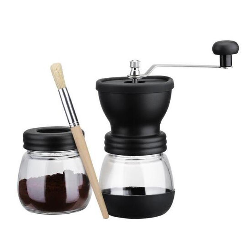 Moulin à grains de café manuel en céramique avec pot de stockage en verre fortifié: AB