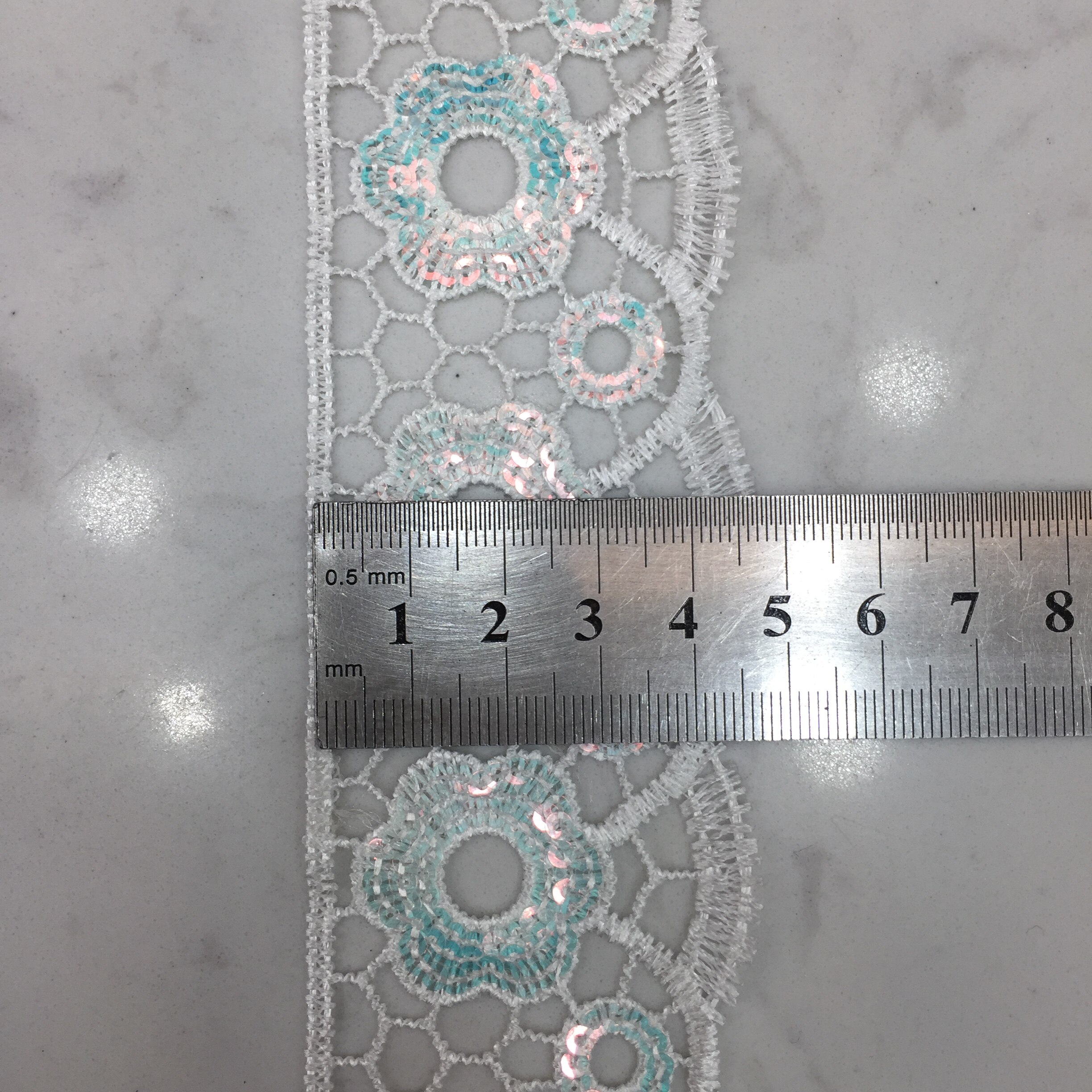 White Ivory Wedding Lace Fabric Bridal Lace Appliqued Border Flower Sequined Embroidered Fabric Sewing Apparel Lace Trims