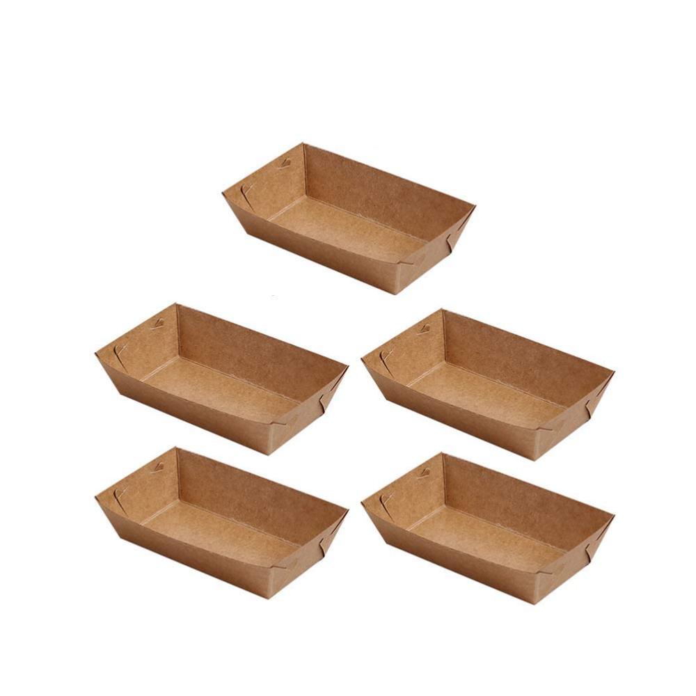 30pcs Boat Shaped Packing Box Disposable Kraft Paper Packing Case Useful Packing Tray for Snack Food