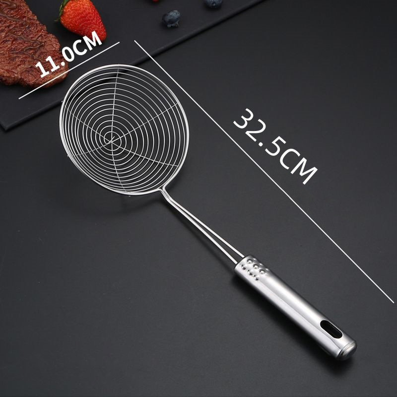 Solid Stainless Steel Spider Strainer Skimmer Ladle for Cooking and Frying, Kitchen Utensils Wire Strainer Pasta Strainer Spoon: black