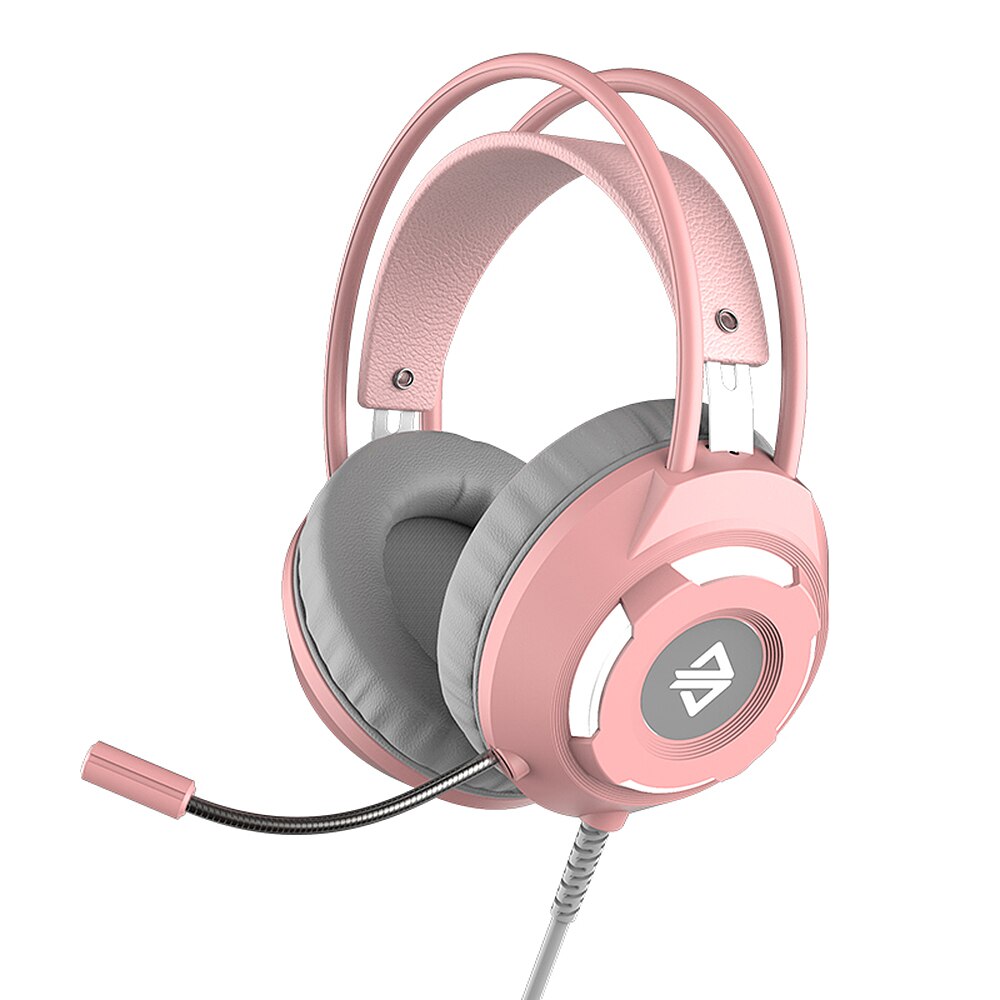 Auriculares para juegos de jazz AX120-7,1 canales estéreo con cancelación de ruido en la oreja, auriculares con micrófono y bajo envolvente, orejeras de memoria suave: Pink
