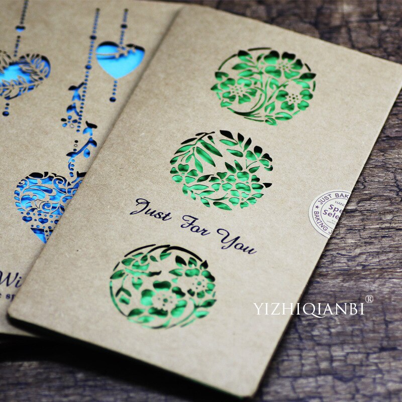 2 Sets(Envelope+Card) Hollow Kraft Paper Envelope Retro Greeting Card Blessing Birthday Invitation Card 18x10cm