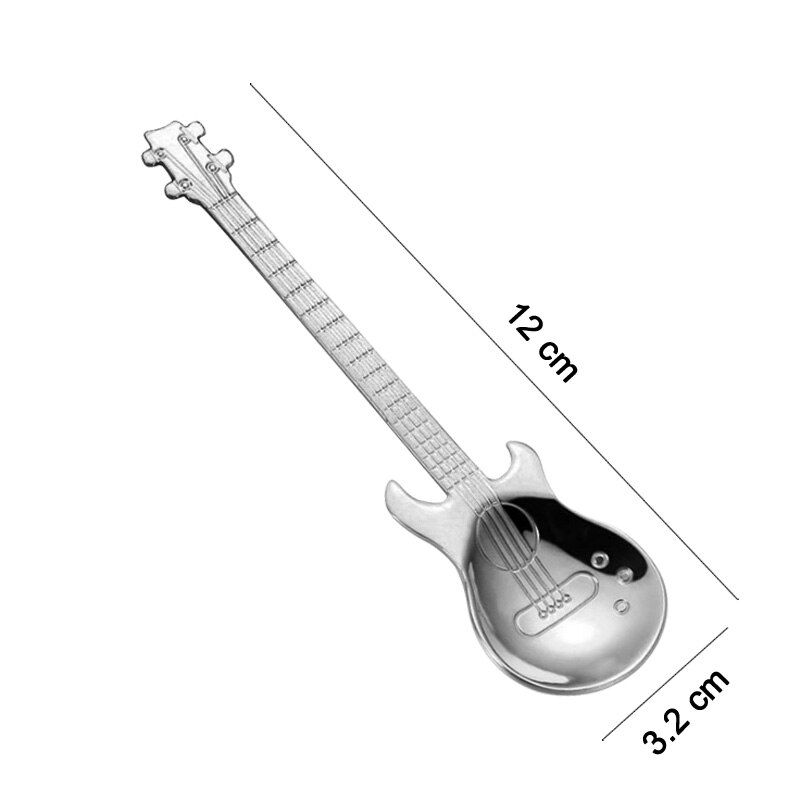 Cucharillas de café con forma de guitarra para helado, cucharilla pequeña de Metal de acero inoxidable, instrumento Musical de bajo